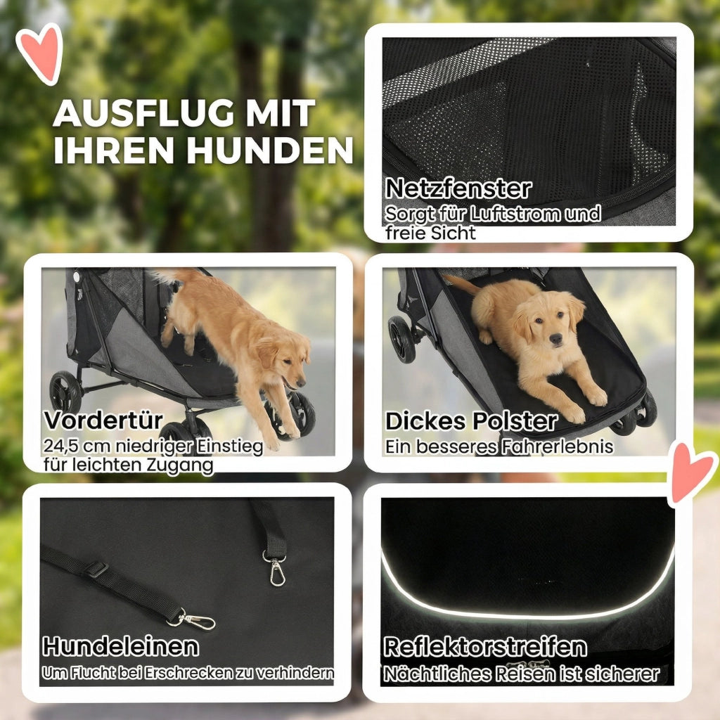 Carrello per Cani Pieghevole per Cani Grandi ¨C zephmum ¨C Grigio 360¡ã Ruote Girevoli