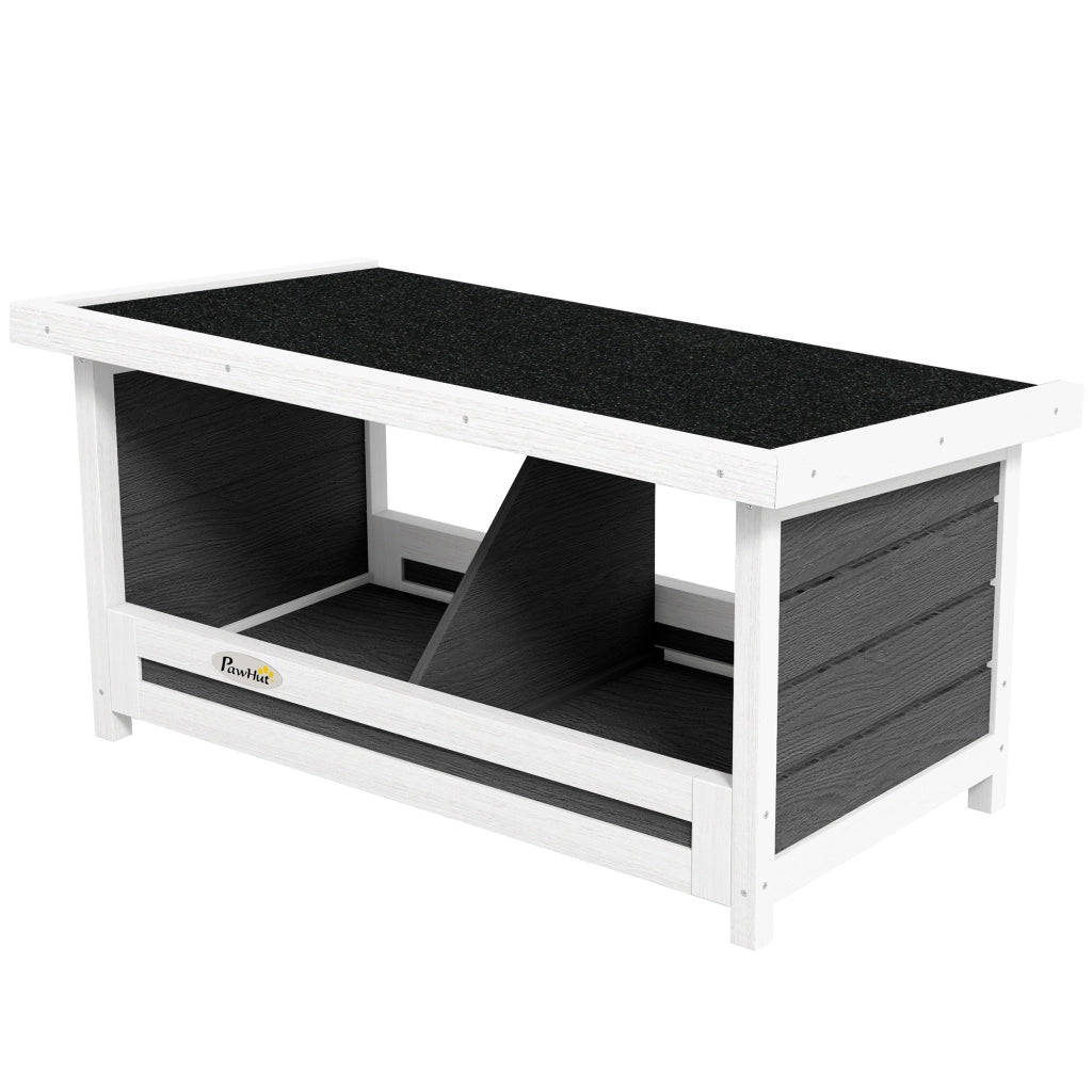 Nido per Galline a 2 Aree con Base Rialzata e Tetto, in Legno e Bitume, 66x37x34 cm, Grigio Bianco e Nero