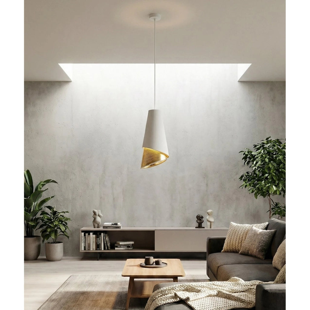 Lampada a sospensione MODA bianca con interno oro