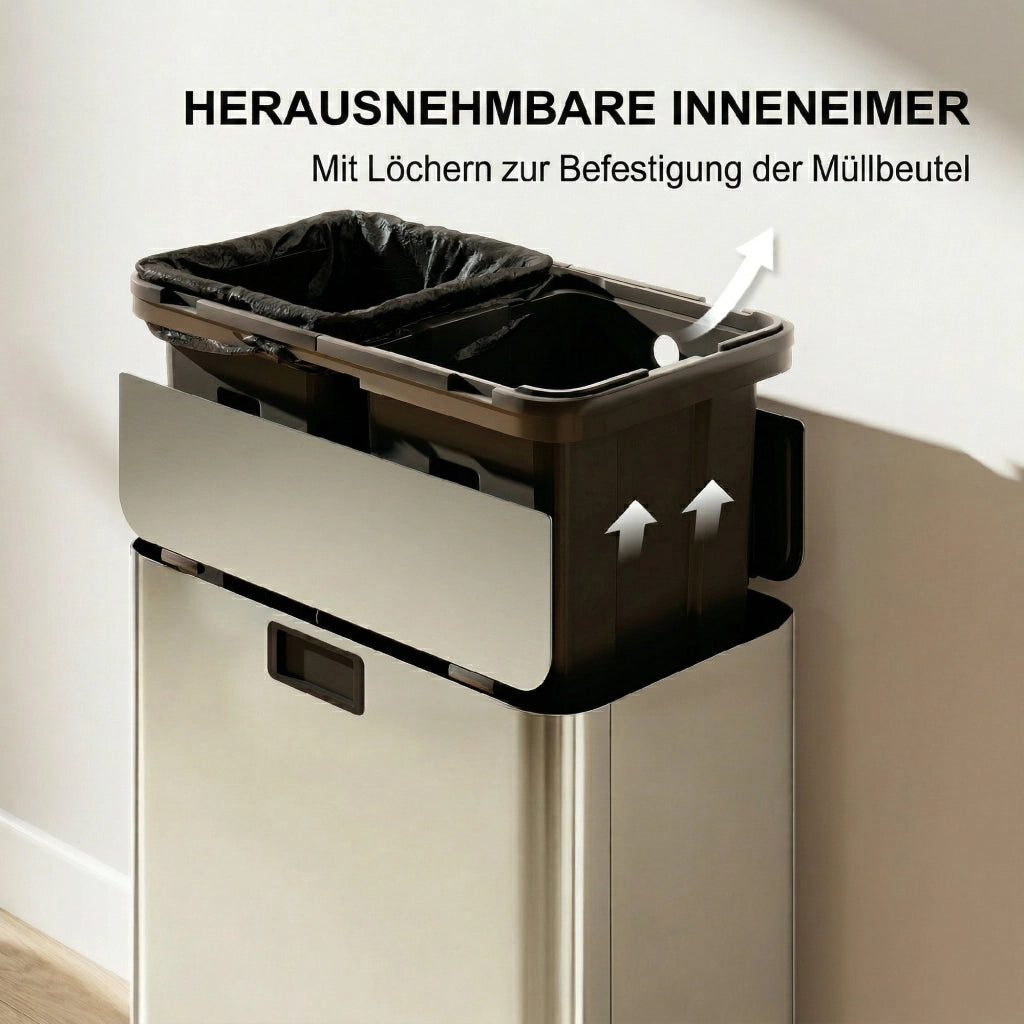 Bidone per rifiuti 2 x 28L ¨C zephmum ¨C Acciaio inossidabile