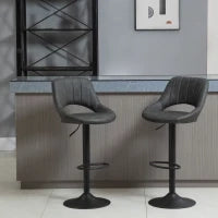 Set 2 Sgabelli da Bar Girevoli con Schienale e Poggiapiedi, Sgabelli Alti Moderni con Altezza Regolabile Base in Metallo Seduta Finta Pelle Grigia, 47x52x87-109cm