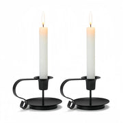 Set di 2 candelabri in metallo nero a forma conica, candelabri con maniglioni per candele conica, candelabri per decorazione da tavola rurale in stile rustico, decorazione per Halloween e Natale.