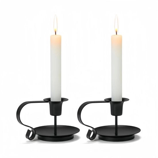 Set di 2 candelabri in metallo nero a forma conica, candelabri con maniglioni per candele conica, candelabri per decorazione da tavola rurale in stile rustico, decorazione per Halloween e Natale.