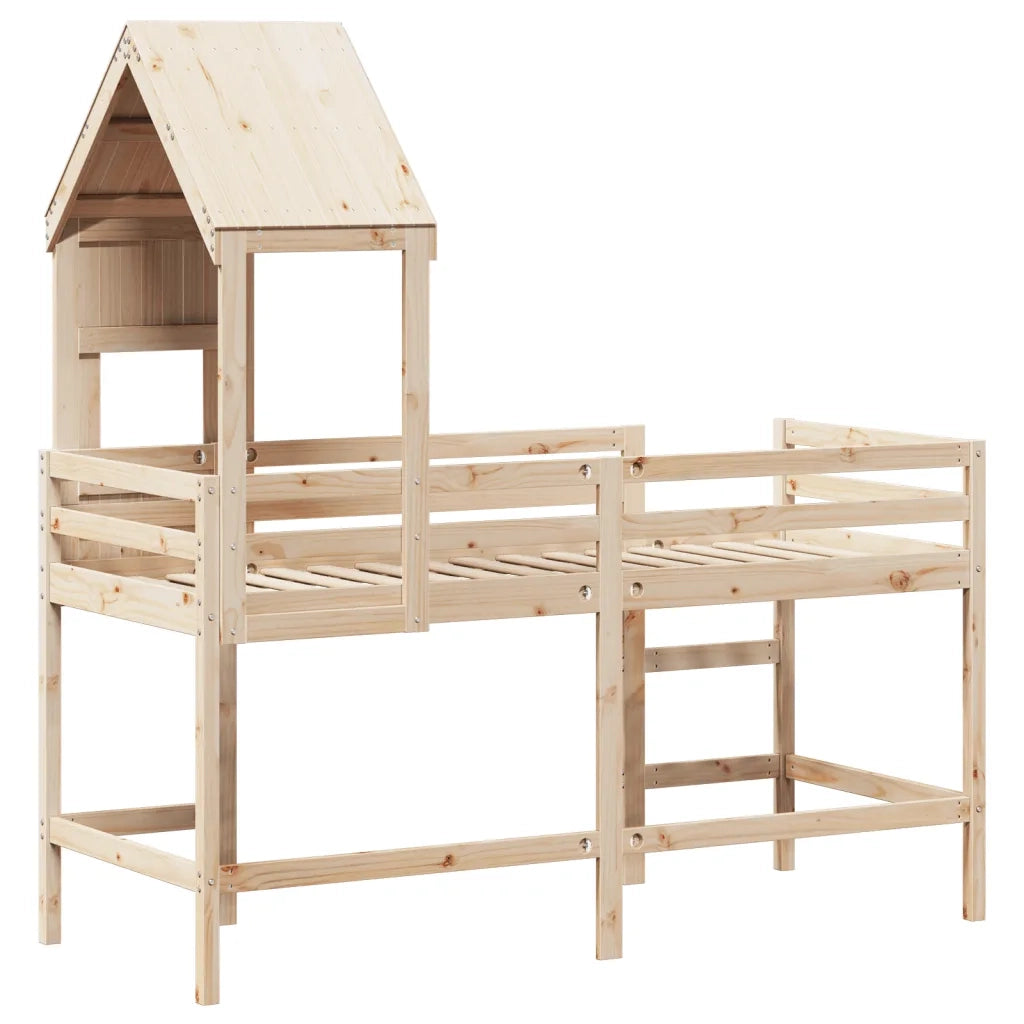 vidaXL Letto Soppalco con Scala e Tetto 90x190 cm Legno Massello Pino