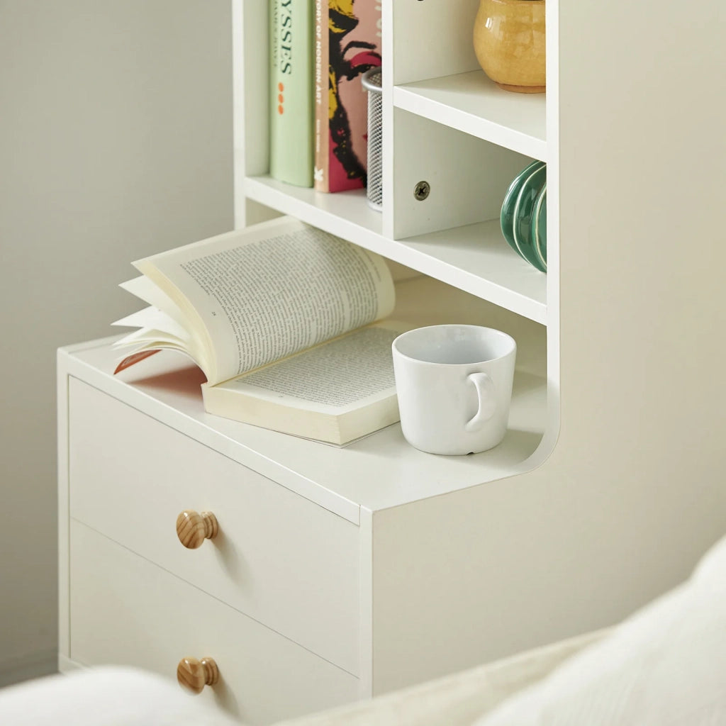 Comodino Camera da Letto Cassettiera Comodino Bianco Comodini con 3 Ripiani e 2 cassetti FBT100-W