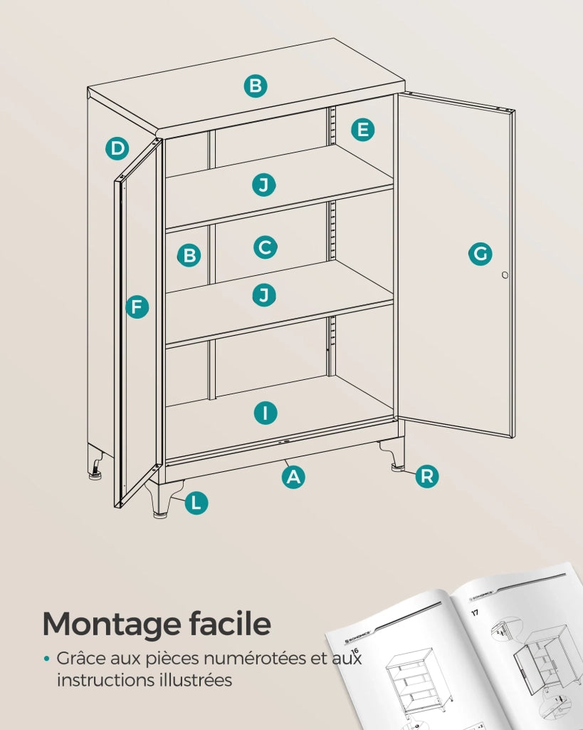 Armadio per ufficio mobiletto multiuso mobiletto per ufficio a 2 ante con serratura 40 x 60 x 90 cm mobiletto in acciaio per ufficio/soggiorno nero 12_0004831