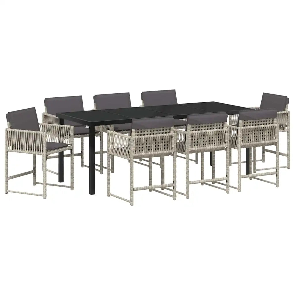 Set da Pranzo per Giardino 9 pcs Grigio chiaro polyrattan