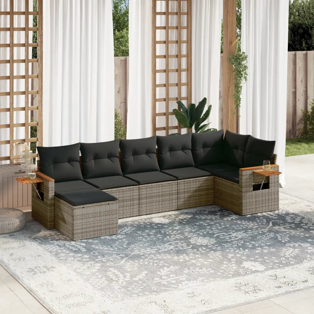 Set Divani da Giardino 7 pz con Cuscini Grigio in Polyrattan 3259435