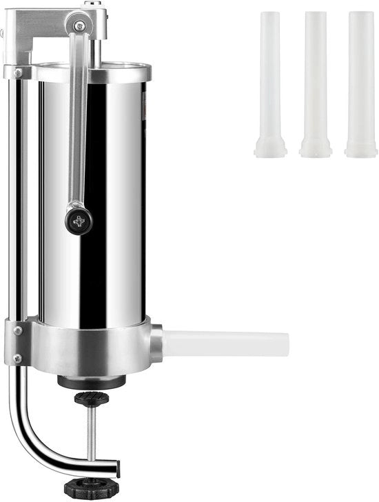 Worstmachine verticale 3L - Fustello automatico a 3 canne con manubrio in acciaio inossidabile - Fustello manuale con 3 canne per carne - sicuro per l'alimentazione - per uso domestico e professionale - macchina per carne in acciaio inossidabile