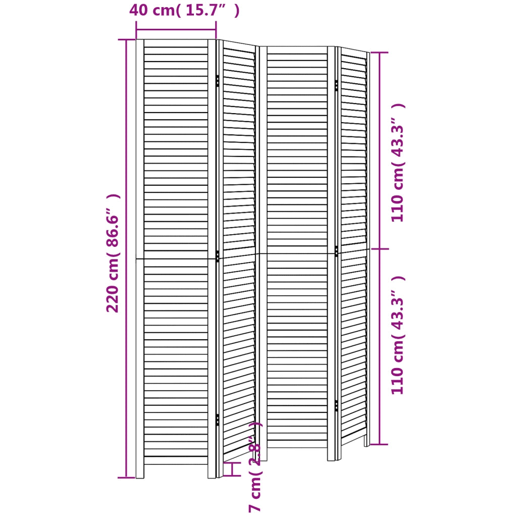 Divisorio Ambienti | Divider per stanze | Paravento 4 Pannelli Nero Legno Massello di Paulownia