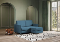 Divano 2 Posti con Pouf 138x155x85 cm Karay in Tessuto Avio