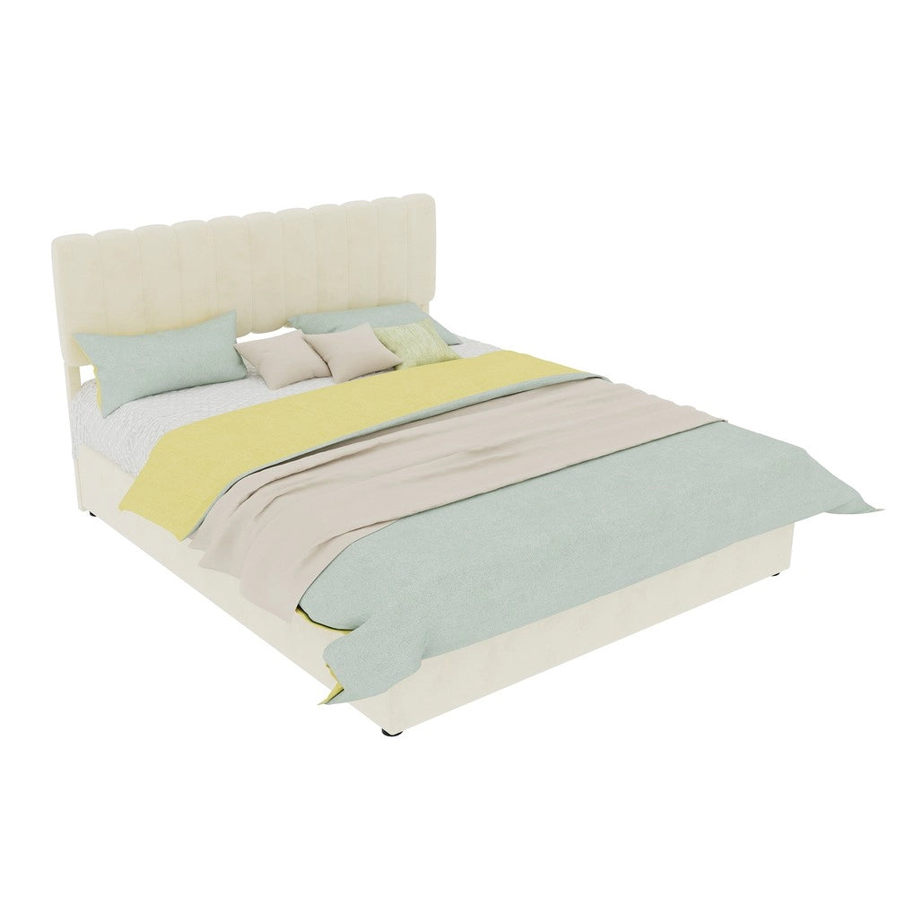Letto Contenitore Imbottito con Testiera ¨C MINIMAL ¨C Beige 160x200 con Materasso