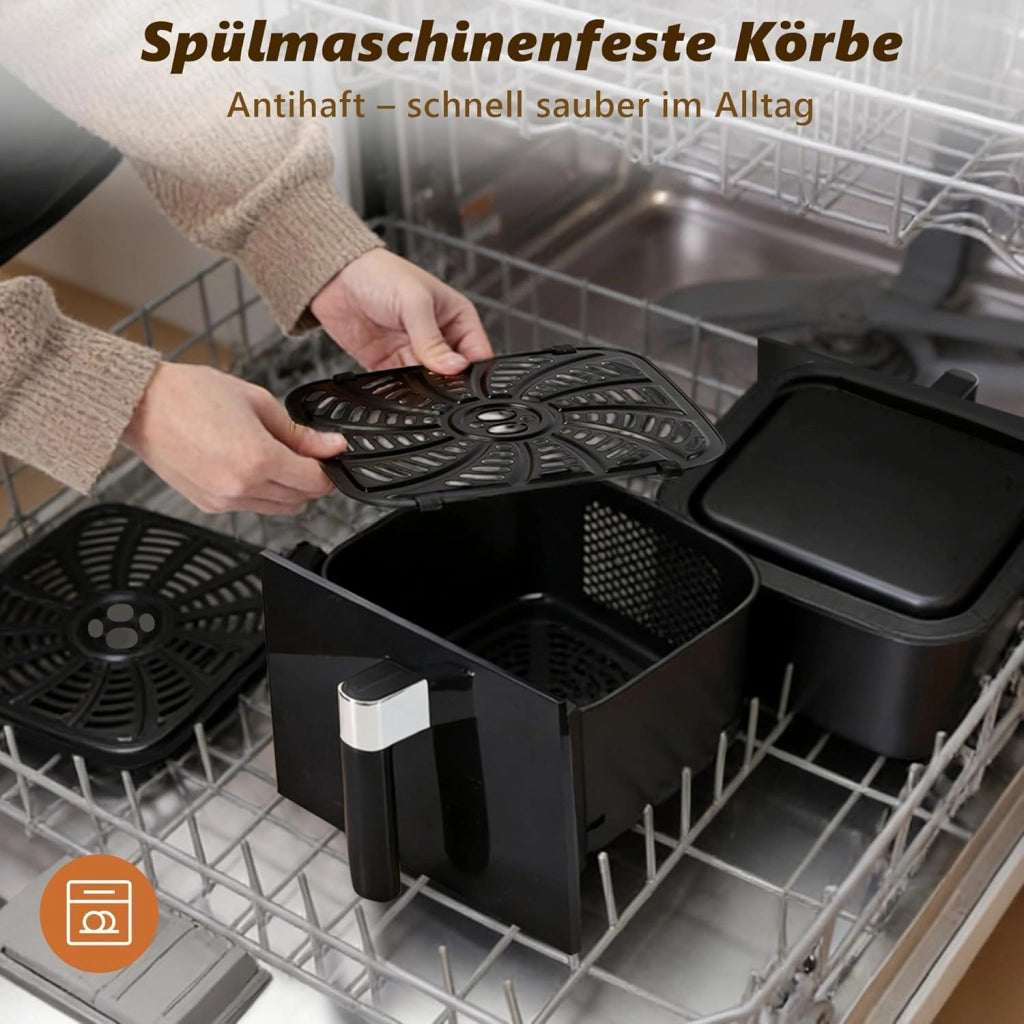 ZMH Friggitrice ad aria da 11L 2 scomparti friggitrice ad aria a doppia zona 13 in 1 2800W con touchscreen e timer