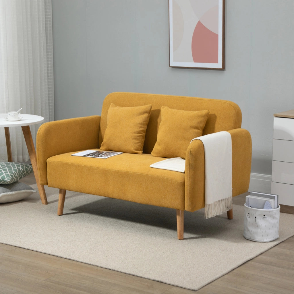 Divano 2 posti con 2 cuscini ¨C zephmum ¨C giallo, velluto, 130x70x80 cm