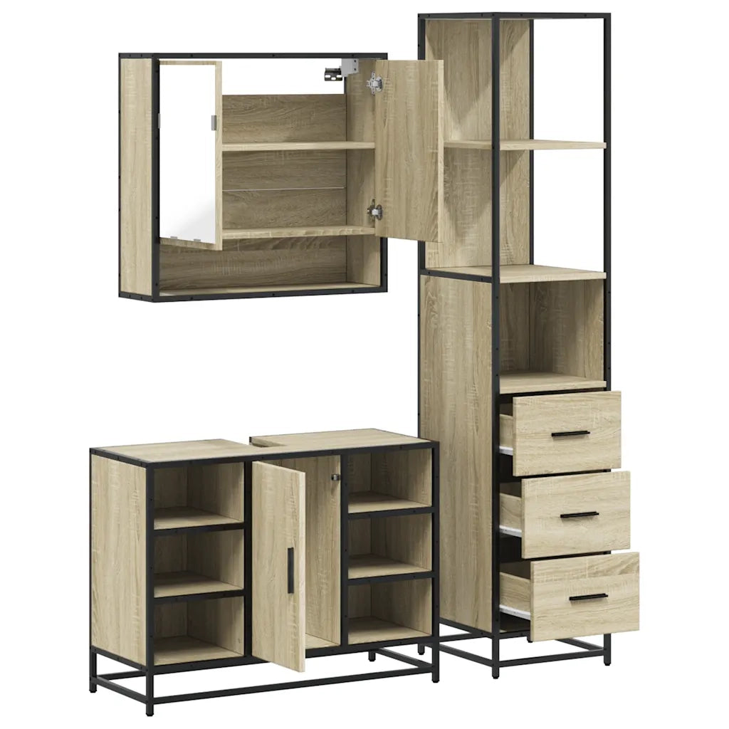 Set Mobili da Bagno 3 pz Rovere Sonoma in Legno Multistrato