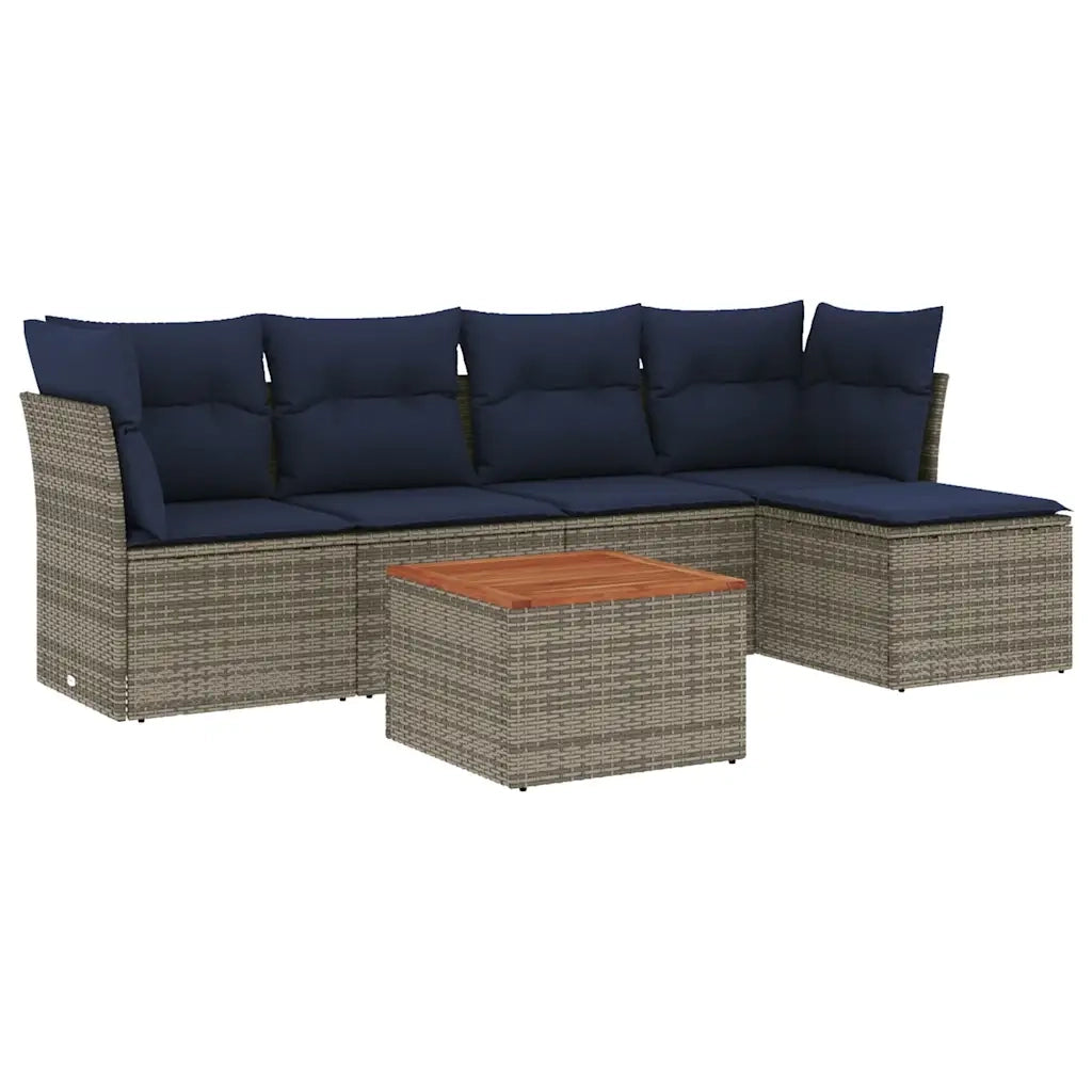 Set Divani da Giardino 6 pz con Cuscini Grigio in Polyrattan 3255949