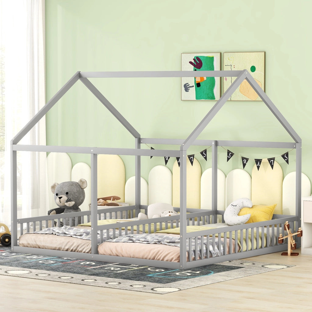 Letto a castello grigio in pino con funzione 2 in 1 90x200 cm