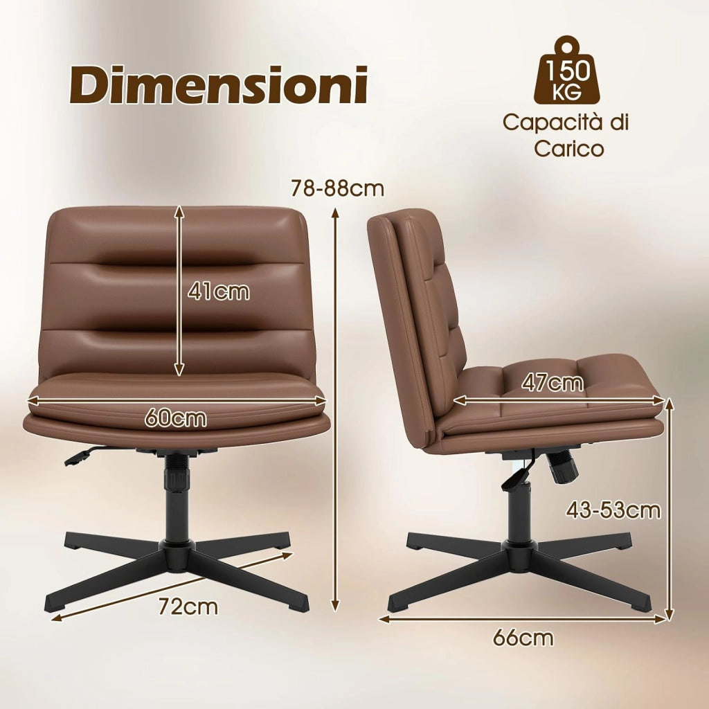 Sedia per Ufficio con Altezza Regolabile, Sedia Girevole con Base ad Incrocio, Sedile e Schienale Confortevoli, Sedia da Visitatori per Camera da Letto, Studio, Portata 150 kg (Marrone)