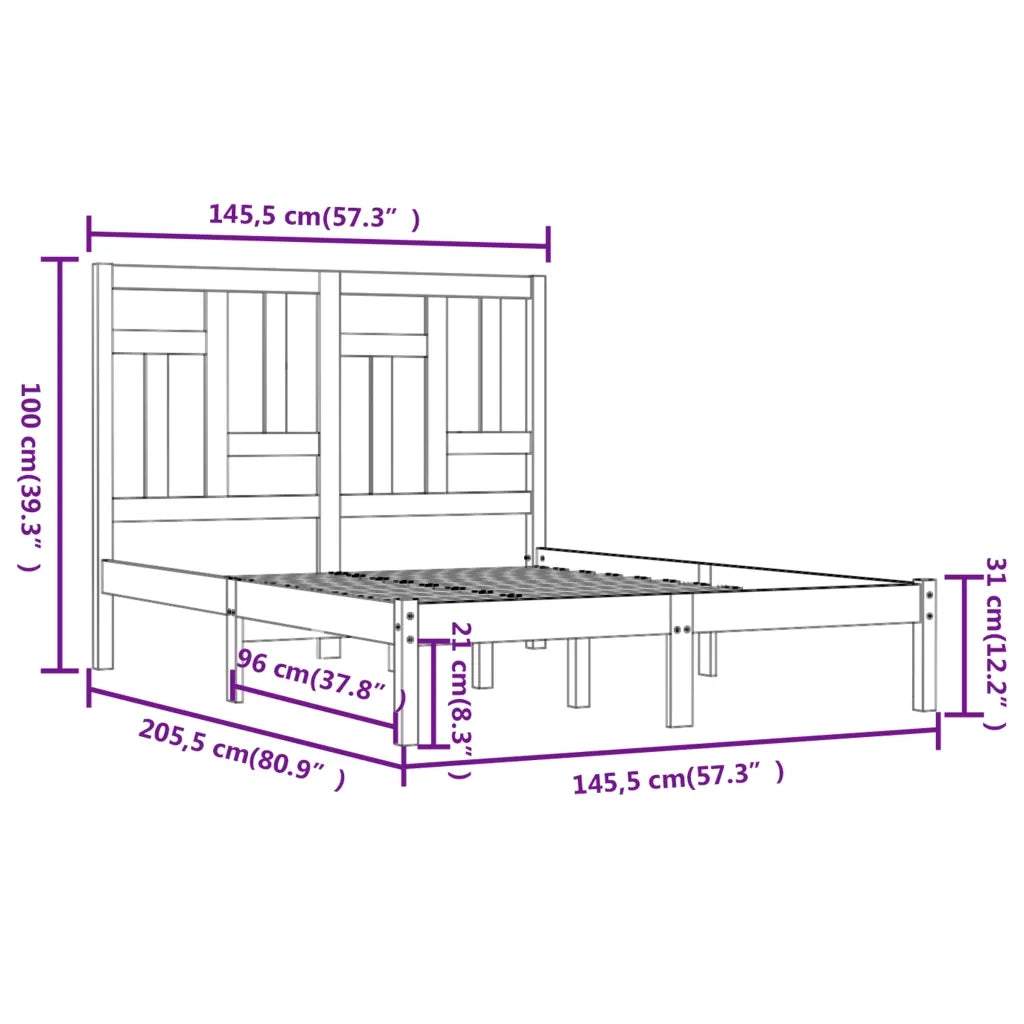 Letto matrimoniale | Letto per adulti | Giroletto senza Materasso Bianco 140x200 cm Legno Massello Pino