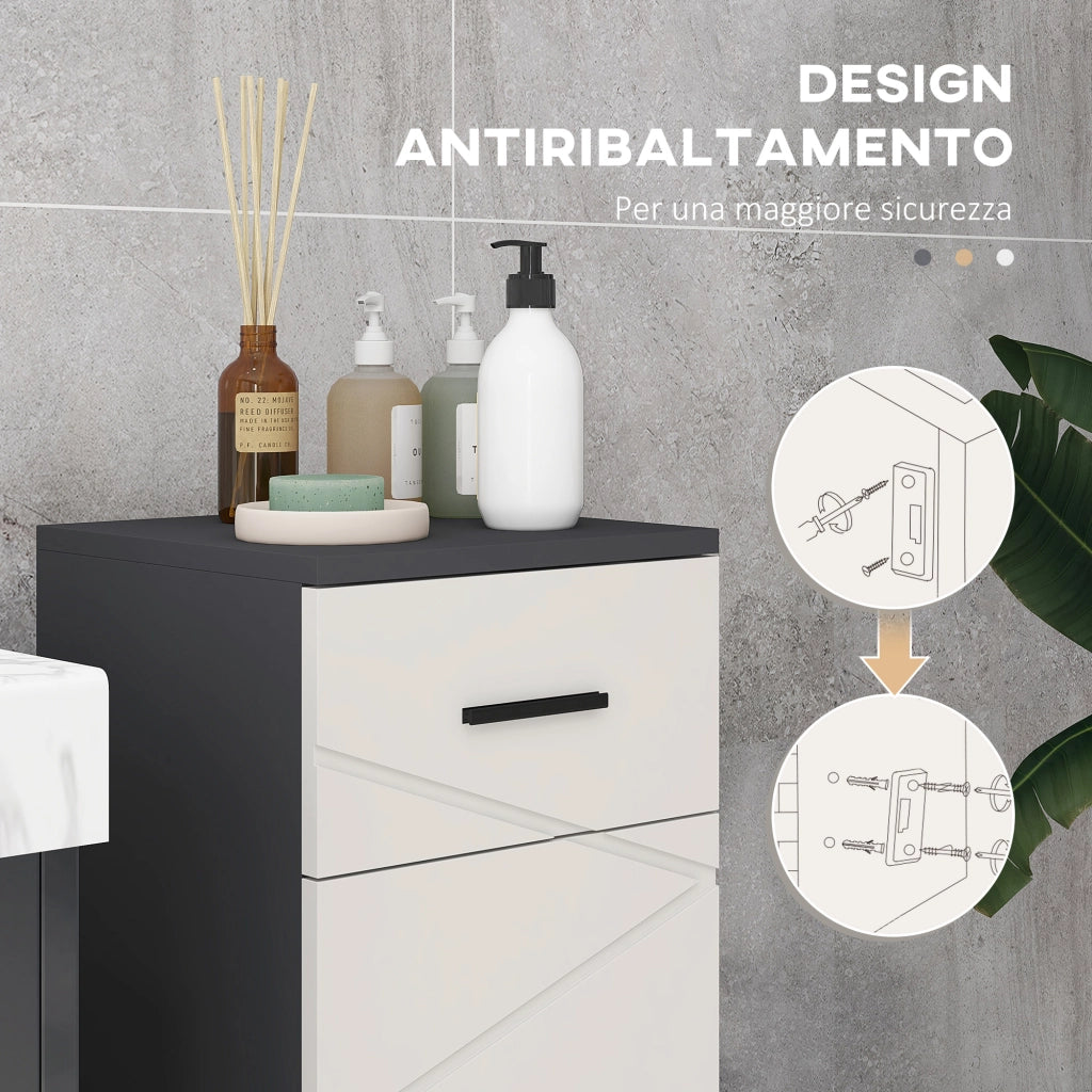Mobiletto Bagno con Cassetto e Armadietto ¨C zephmum ¨C Grigio, 30x30x82 cm