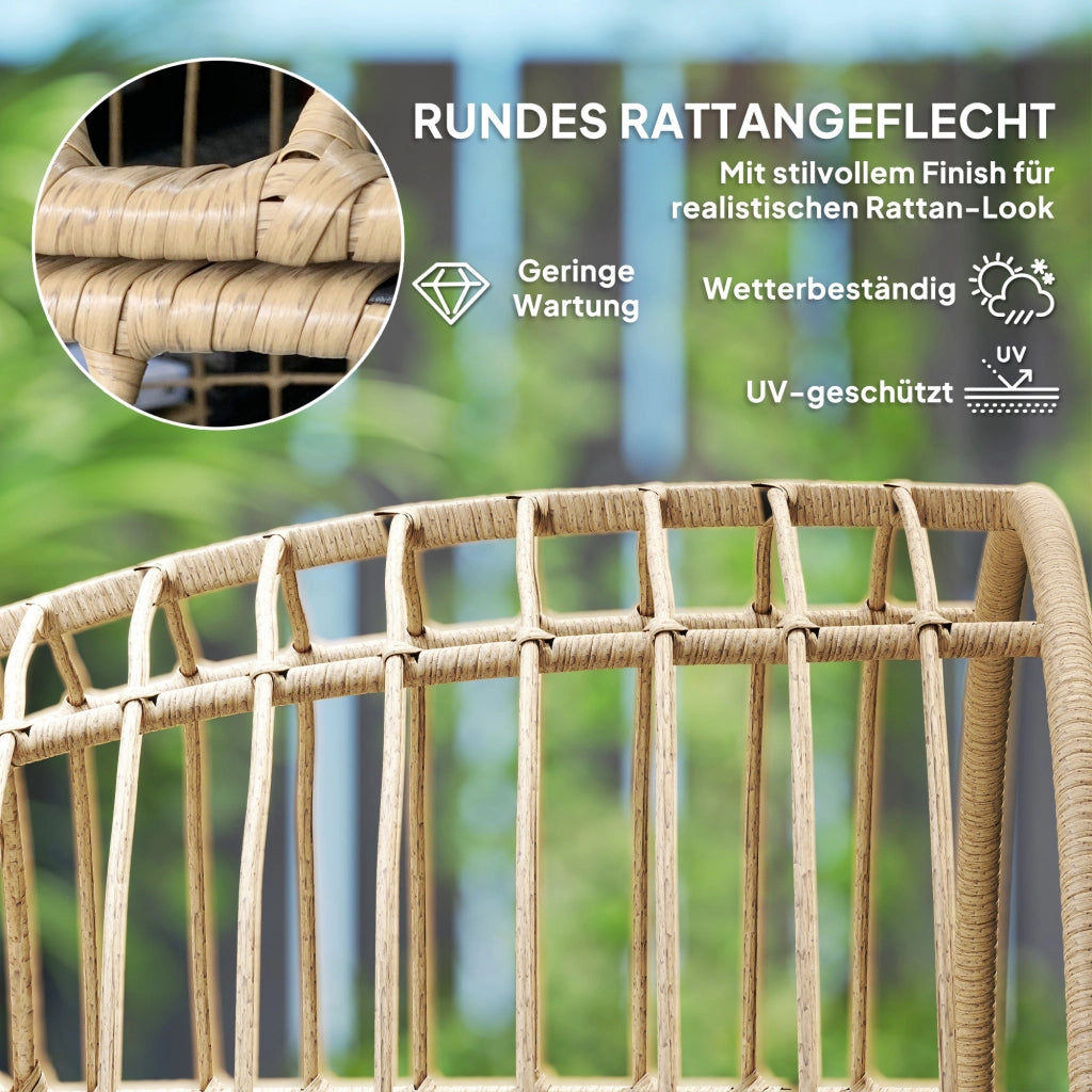 Poltrona in Rattan Ovale con Cuscino Esterno ¨C Zephmum ¨C Beige 95x80x155 cm