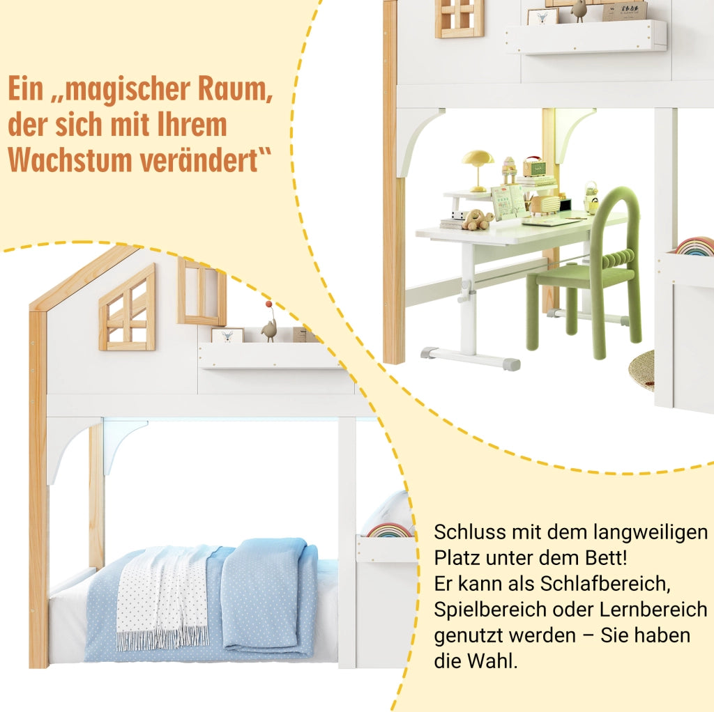 Letto a soppalco per bambini 90x200 cm con scala contenitore LED