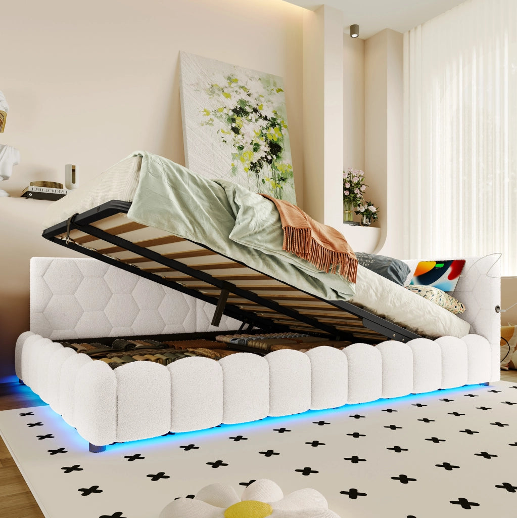 Letto daybed 140x200 cm con contenitore idraulico, porta USB e luce LED