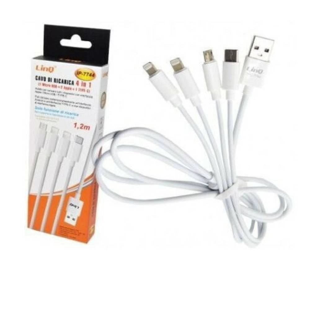 Trade Shop - Cavo Usb Di Ricarica 4in1 Microusb Tipo C + 2 Lightning Iphone Linq Ip-7744 -