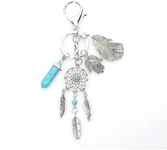 Manicotto per Chiavi Stile Bohemien - Manicotto per Chiavi in Metallo - Chiave da Sogno - Regalo per Donna - Blu Pastello - Argento - Anello per Chiave