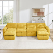 Divano modulare a U in chenille gialla 334x160x68 cm; design trapuntato e senza montaggio