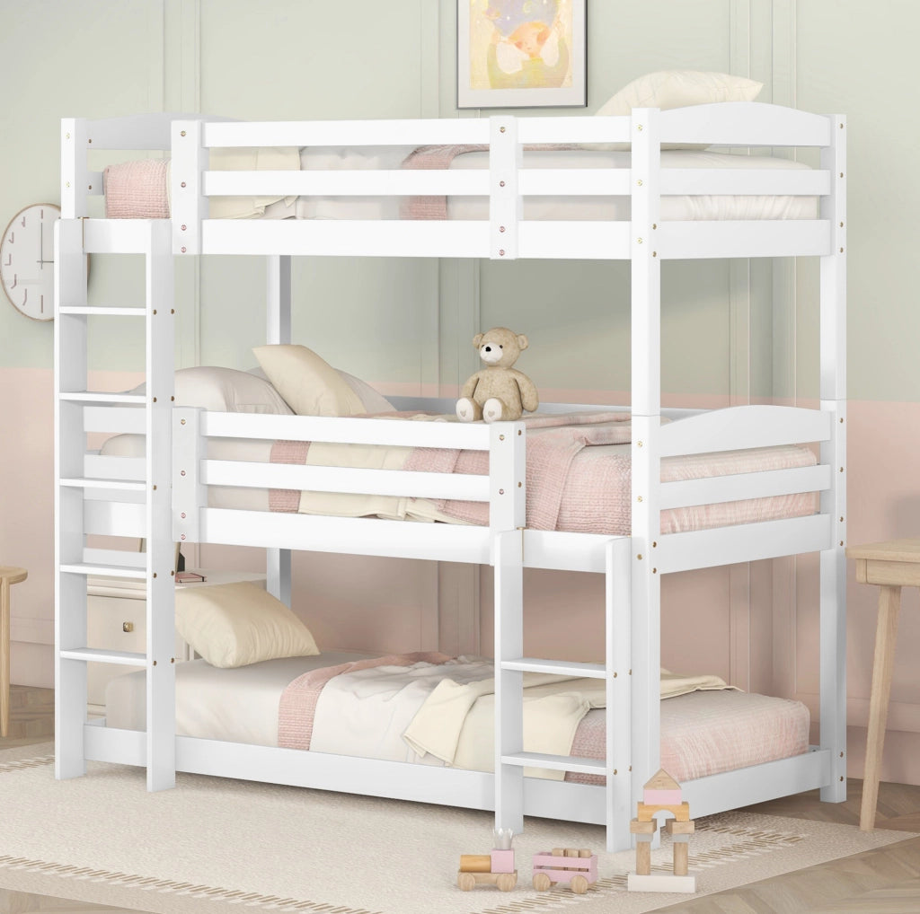 Letto a castello triplo per bambini 90x200 cm bianco