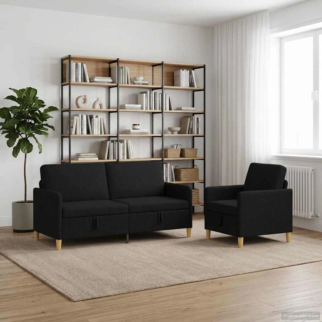 Set di Divani con Storage 2 pz Nero Poliestere 3429206