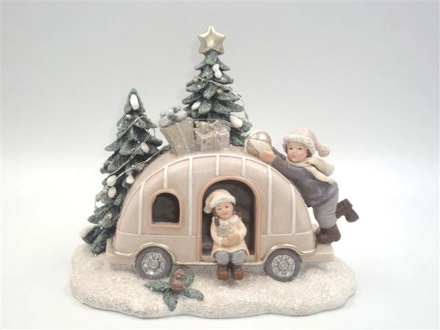 Paesaggio Natalizio Decorazione Casa a Natale in resina con luce e carillon