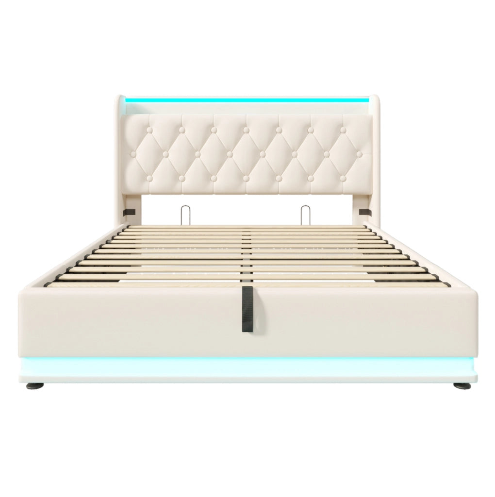 Letto matrimoniale 140x190 cm; LED e USB; PU; bianco (Senza materasso)