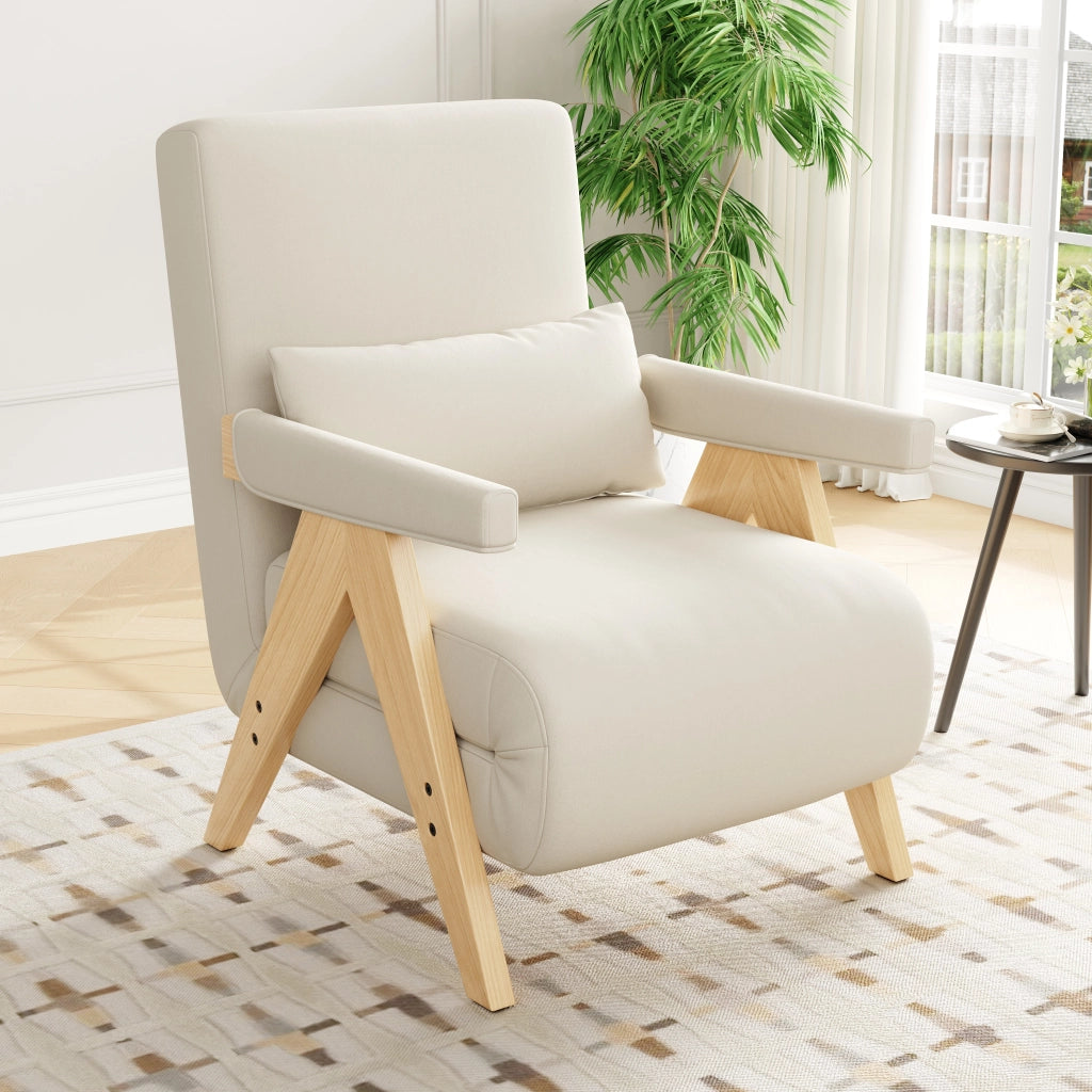 POLTRONA 3 in 1 reclinabile 87x64x60 cm in lino beige con cuscino