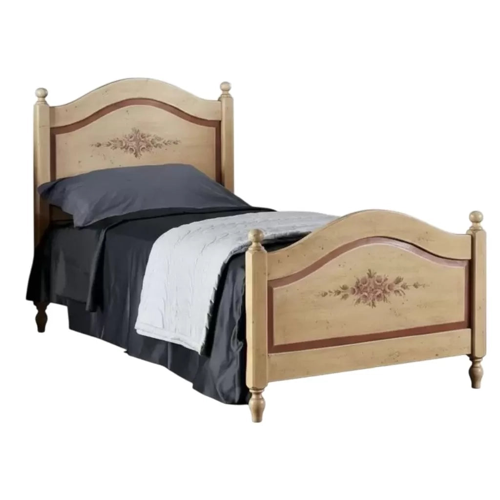 Letto sagomato singolo avorio antico filo rosso in legno 99x212x112 (1425) - Mobili 2G
