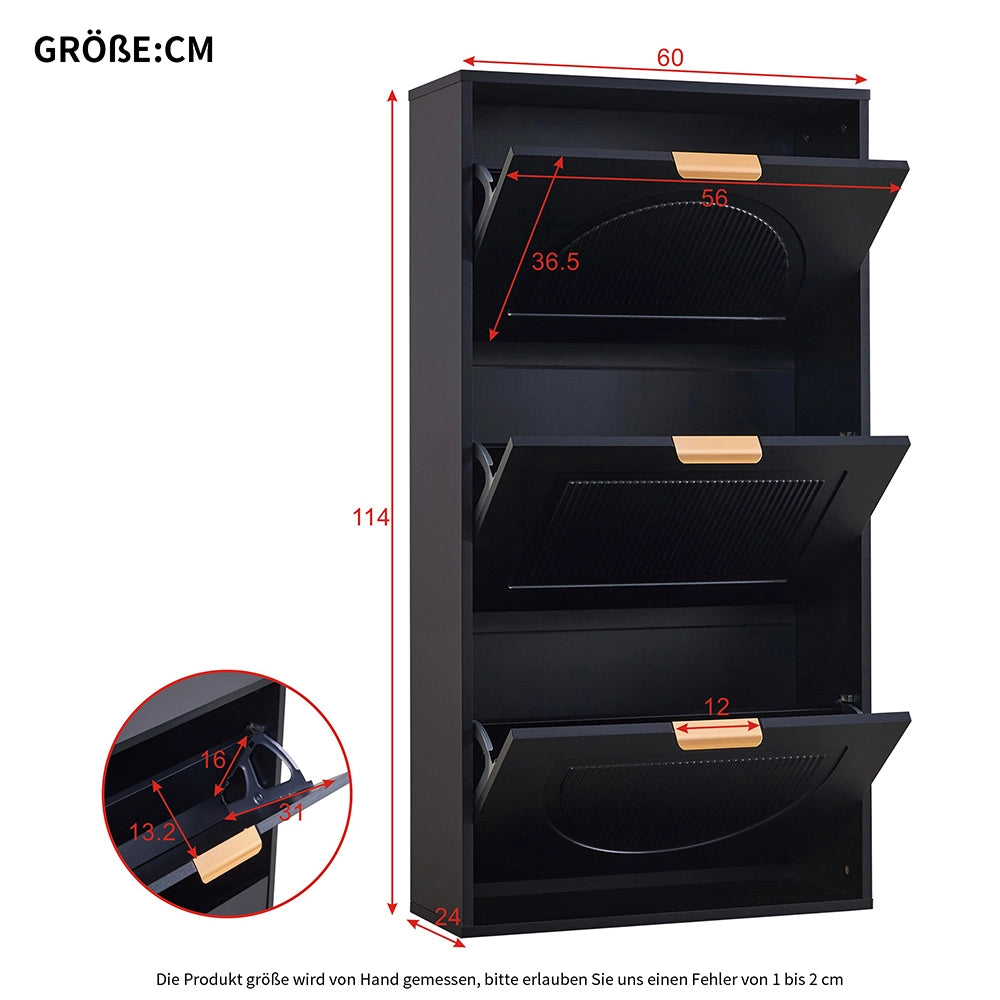 Mobile per scarpe stretto - Xylo - 60x24x114 cm - Nero - 3 ante per corridoio o salotto