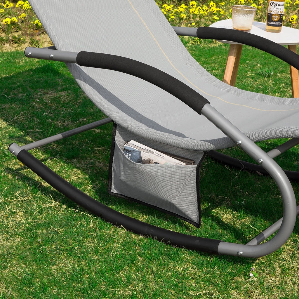 2 x Sedie a Dondolo da Giardino poltrone Esterno con Cuscino e Tasca Laterale Grigio OGS28-HGx2