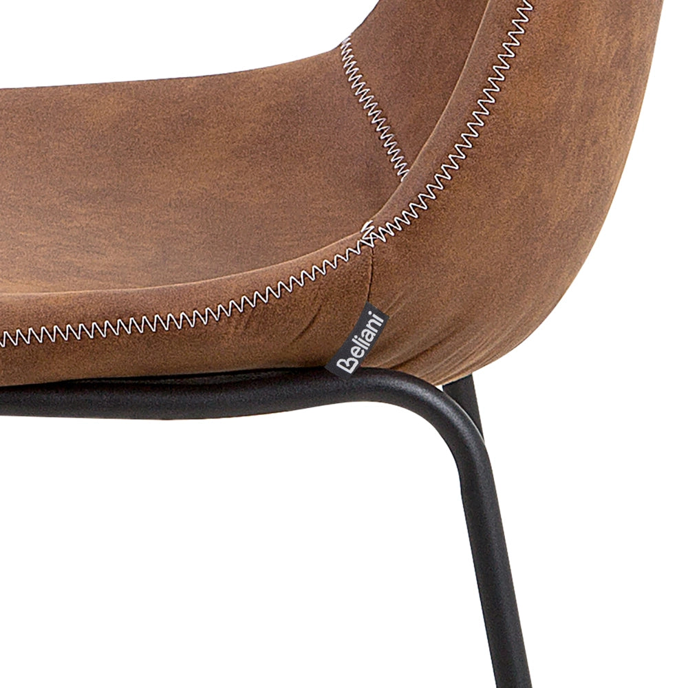 Set di 2 sedie da pranzo con rivestimento in tessuto marrone e gambe nere in stile retrò rustico