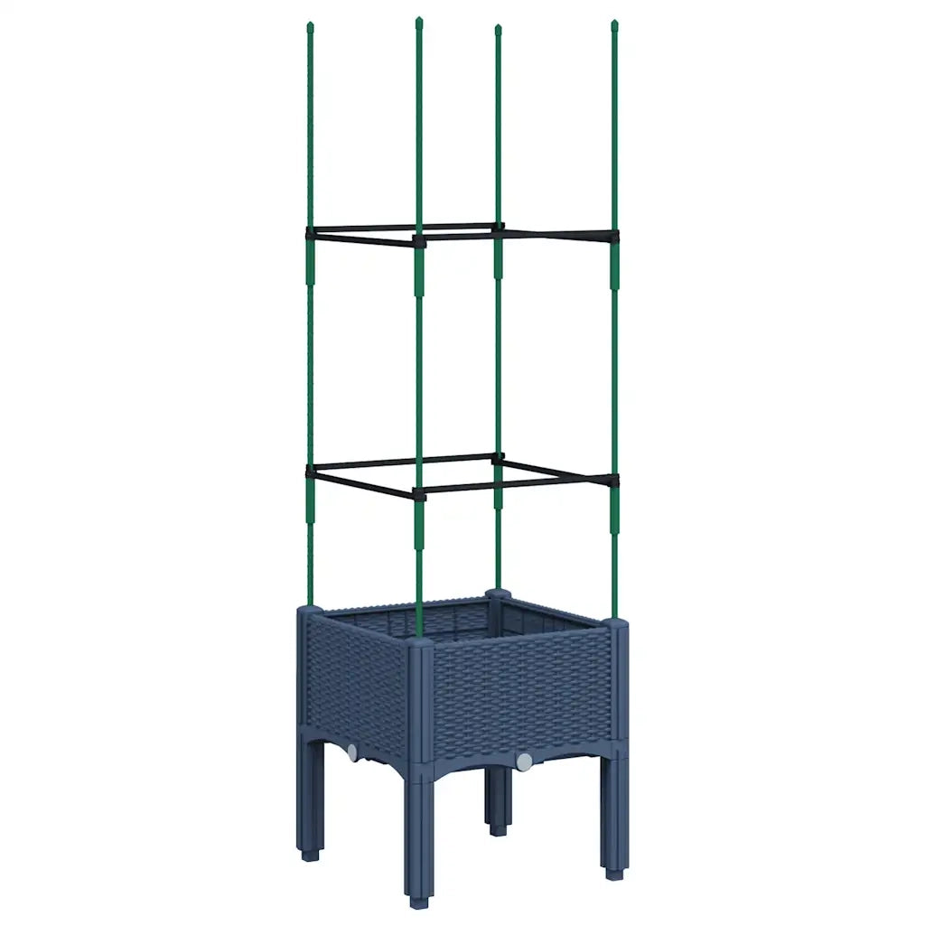 Fioriera da Giardino e Graticcio-Vaso da Esterno-Vaso con Griglia Grigio Blu 40x40x142,5 cm PP