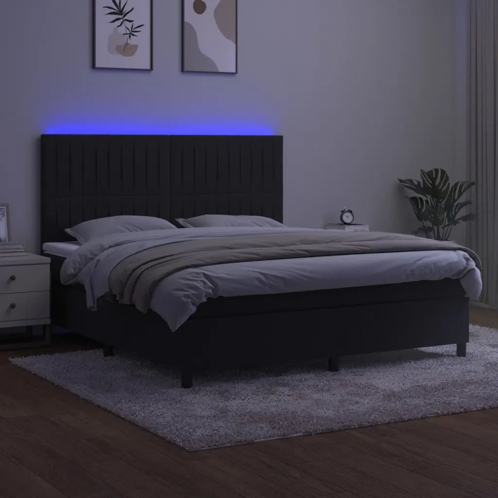 Letto a Molle con Materasso e LED Nero 160x200 cm in Velluto 3136253