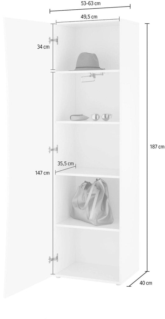 Armadio 1 Anta 63x40x187,2 cm Arco Bianco Lucido