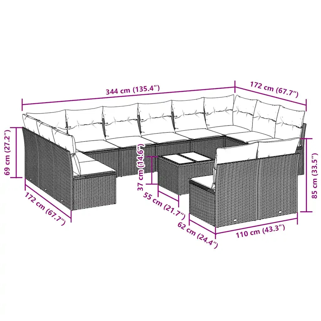 Set Divani Giardino 13 pz con Cuscini Grigio Chiaro Polyrattan