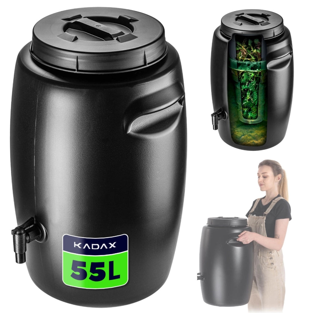 Compostiera da giardino KADAX da 55 litri, contenitore per fertilizzanti domestici utilizzabile tutto l'anno con rubinetto, robusta.