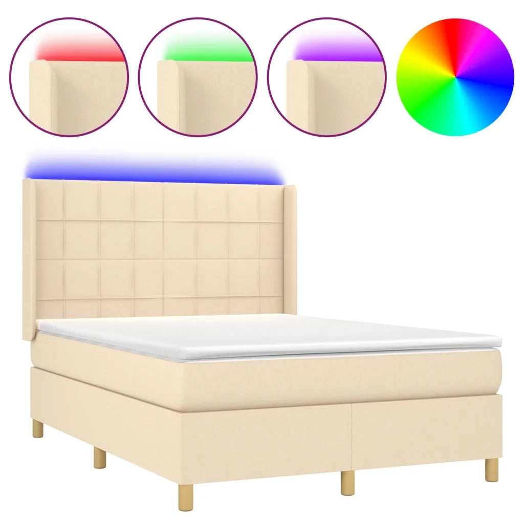 Letto a Molle con Materasso e LED Crema 140x200 cm in Tessuto 3138882