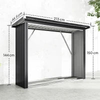 Legnaia con pavimento rialzato e tetto inclinato, in acciaio zincato 213x66,5x150cm Grigio