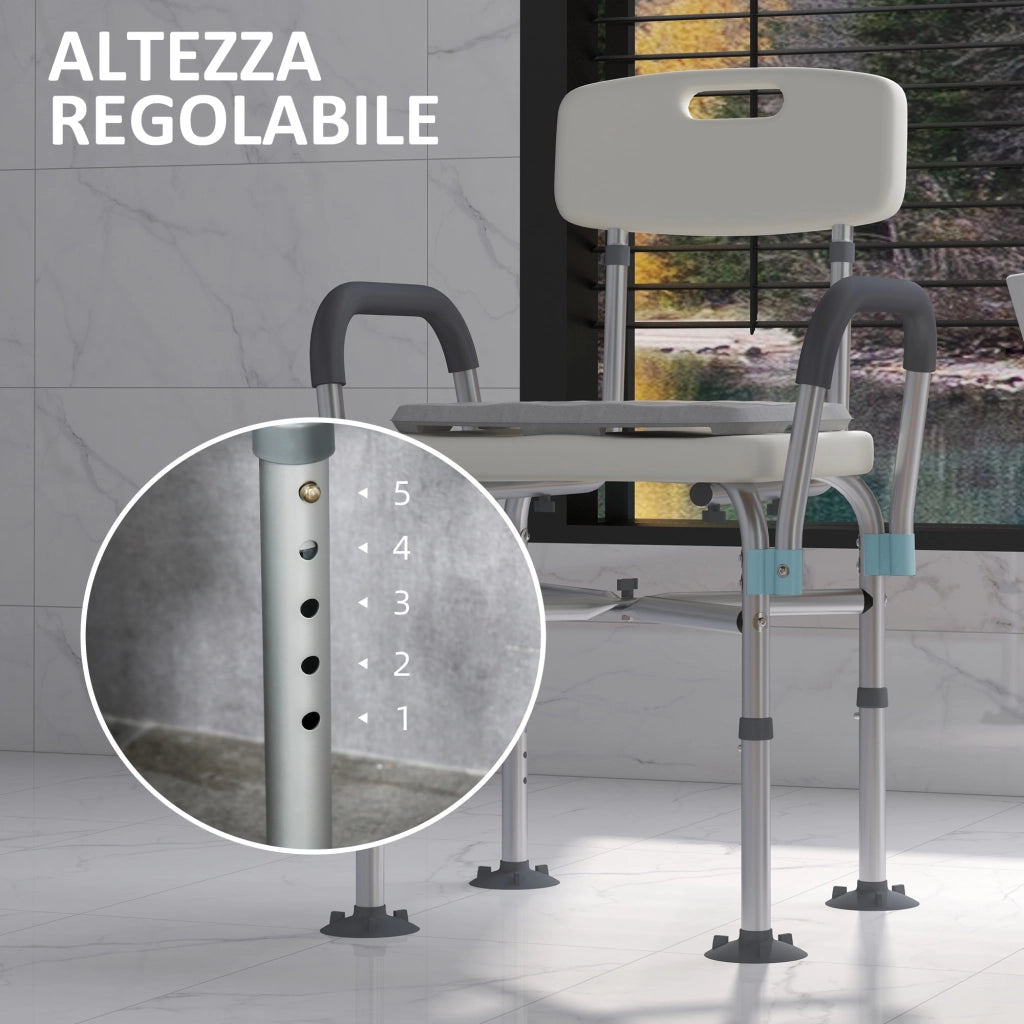 Sedia da Doccia Regolabile con Braccioli e Cuscino Rimovibile ¨C Zephmum ¨C 53.5x52x80-90 cm, Bianca