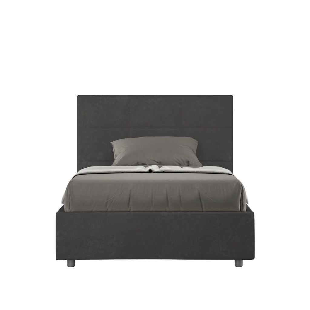 BS COM Letto una piazza e mezza con rete imbottito 120x200 microfibra grigio