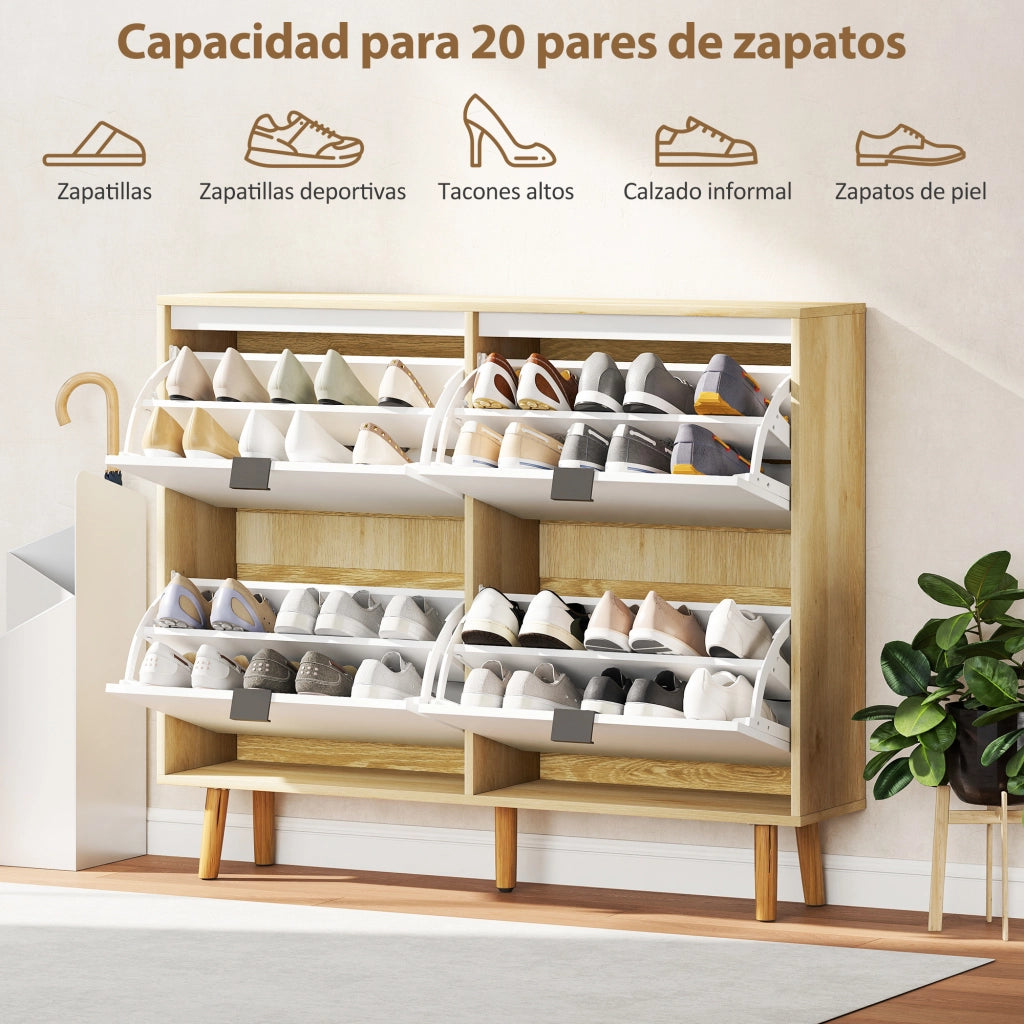 Armadio per Scarpe con 4 Ante ¨C zephmum ¨C Bianco Lucido 80x30x100 cm