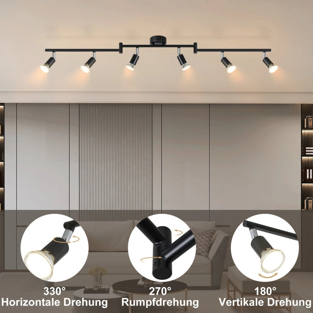 ZMH Faretto da soffitto neri 6 luci GU10 metallo ruotabili 330° per cucine soggiorni camere letto